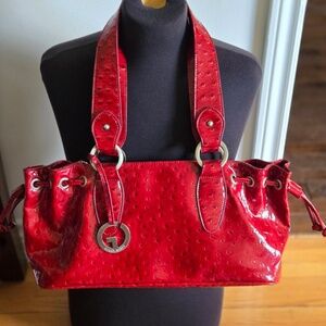 ✨ Gerry Weber Red Faux Ostrich Leather Shoulder Bag Purse Handbag ✨